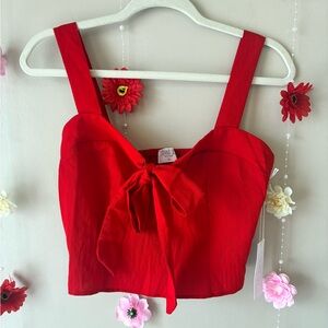 Sienna Sky Vibrant Red Bow Crop Top